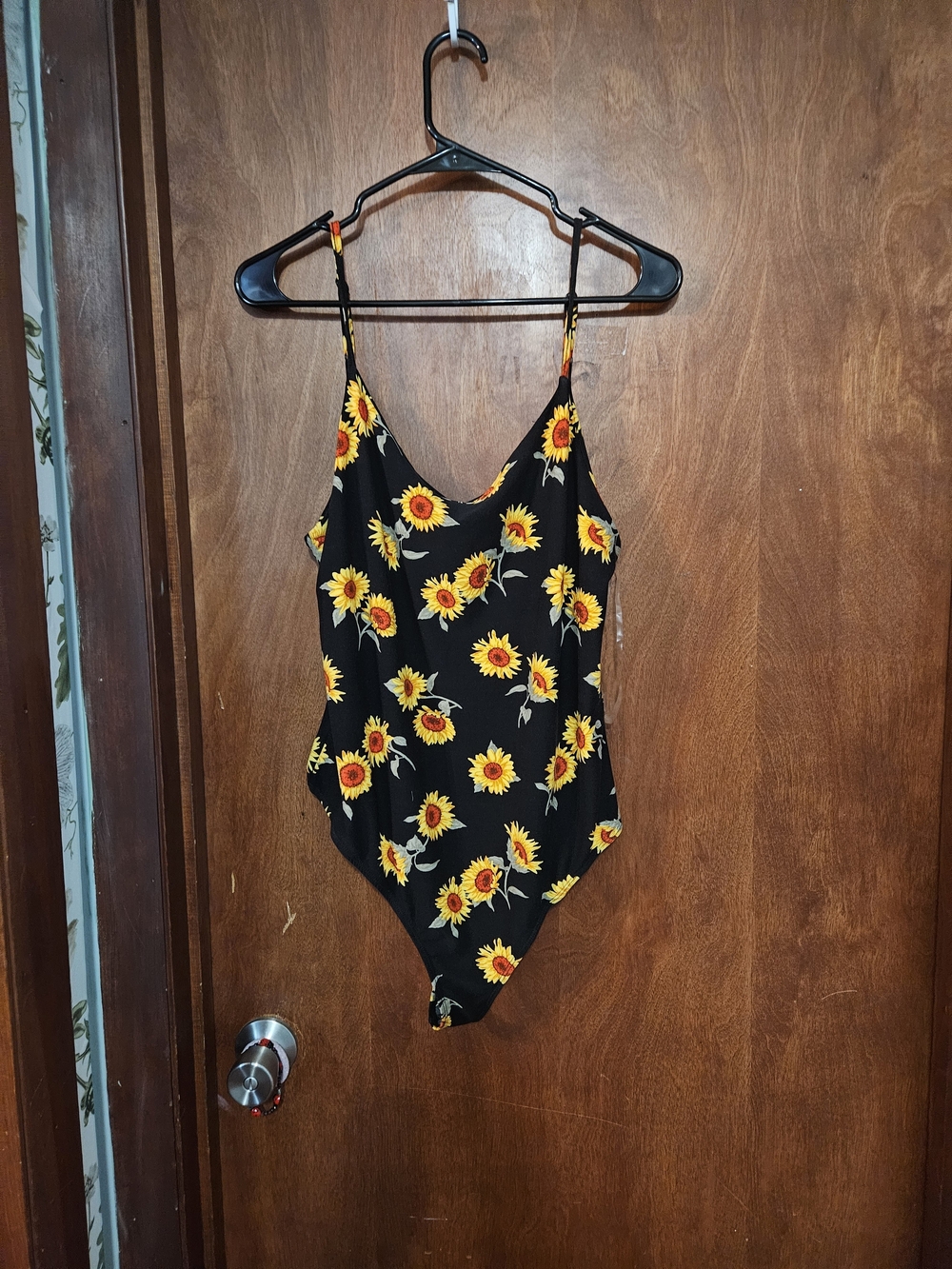 Derek Heart Black Sunflower Print Bodysuit